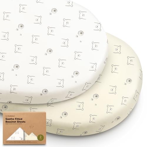 KeaBabies 2-Pack Organic Bassinet Sheets for Girls, Boys - 100% Cotton Bassinet Mattress Sheets Compatible with Halo Bassinest Swivel Sleeper, Graco, Baby Delight, Chicco, Fitted Bassinet Sheets (Bumble Bear) - Image 1