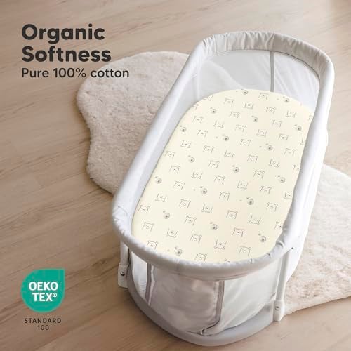 KeaBabies 2-Pack Organic Bassinet Sheets for Girls, Boys - 100% Cotton Bassinet Mattress Sheets Compatible with Halo Bassinest Swivel Sleeper, Graco, Baby Delight, Chicco, Fitted Bassinet Sheets (Bumble Bear) - Image 2