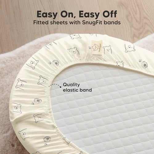 KeaBabies 2-Pack Organic Bassinet Sheets for Girls, Boys - 100% Cotton Bassinet Mattress Sheets Compatible with Halo Bassinest Swivel Sleeper, Graco, Baby Delight, Chicco, Fitted Bassinet Sheets (Bumble Bear) - Image 5
