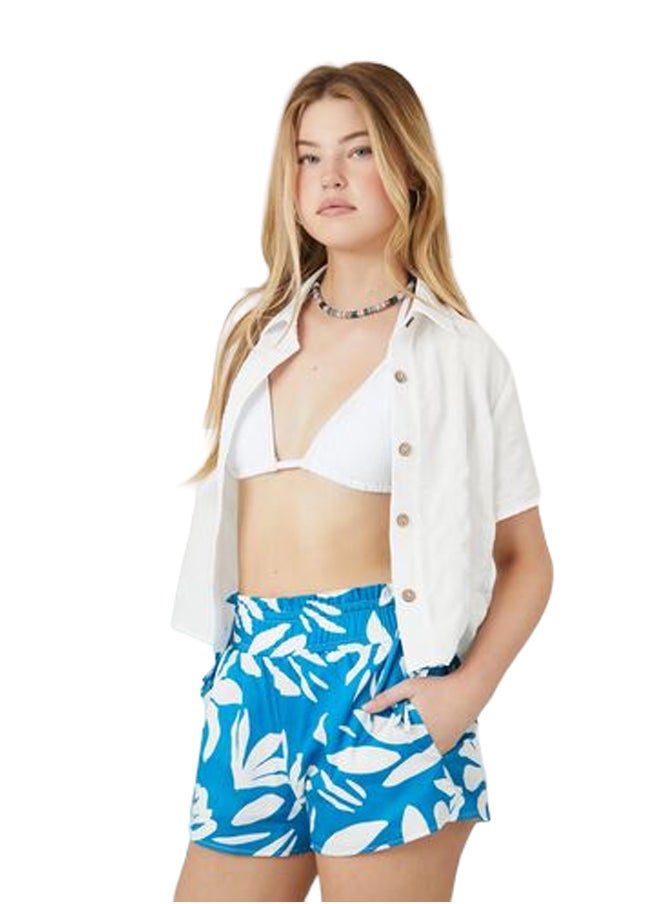 FOREVER 21 Tropical Leaf Print Drawstring Shorts  - Image 1
