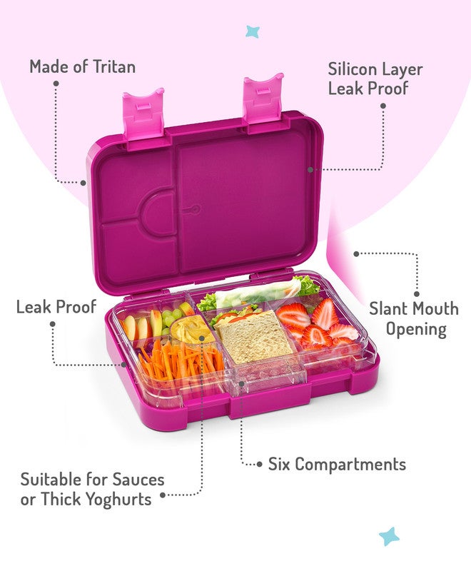 Bonfino Ballerina ABS Bento Lunch Box, BPA Free, Microwave Safe Removable Tray, 6 Adjustable Compartments, Leak Resistant, Lightweight, 22x15.5x5cm, 1.1L, 3 Years+ - Pink - Image 3