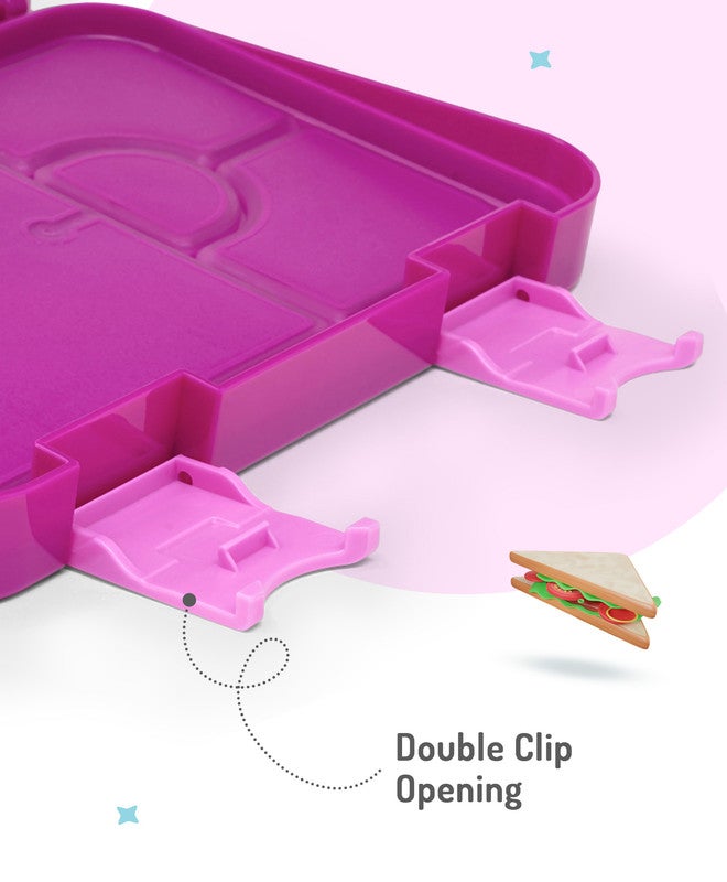 Bonfino Ballerina ABS Bento Lunch Box, BPA Free, Microwave Safe Removable Tray, 6 Adjustable Compartments, Leak Resistant, Lightweight, 22x15.5x5cm, 1.1L, 3 Years+ - Pink - Image 4