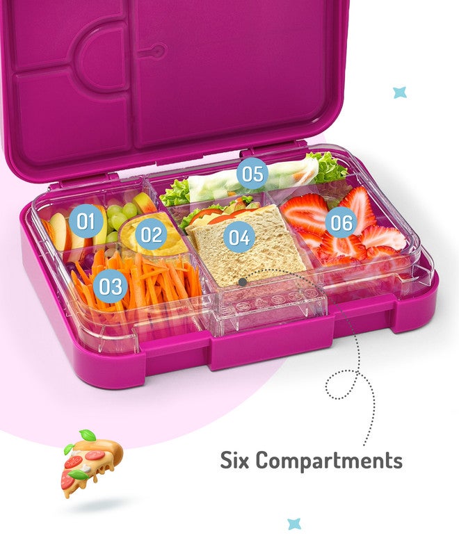 Bonfino Ballerina ABS Bento Lunch Box, BPA Free, Microwave Safe Removable Tray, 6 Adjustable Compartments, Leak Resistant, Lightweight, 22x15.5x5cm, 1.1L, 3 Years+ - Pink - Image 5