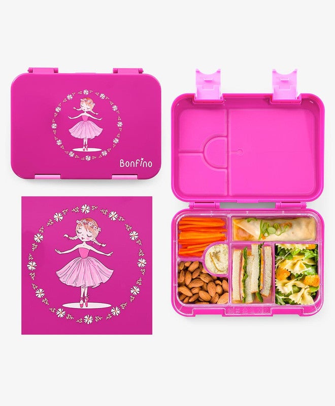 Bonfino Ballerina ABS Bento Lunch Box, BPA Free, Microwave Safe Removable Tray, 6 Adjustable Compartments, Leak Resistant, Lightweight, 22x15.5x5cm, 1.1L, 3 Years+ - Pink - Image 1
