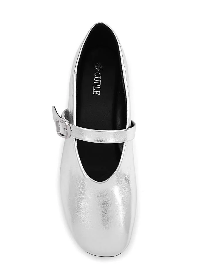 Cuple Gold Cuple Metallic Mary Jane Ballerina Flats for Women | Best Price UAE
