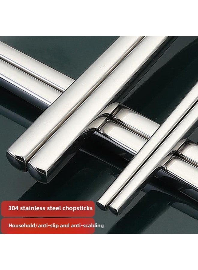Source Manufacturers 304 Stainless Steel Household All-square Chopsticks Restaurant Non-slip High Temperature Public Chopsticks Can Print Logo-Specifications: 19cm-light Body  - Image 2