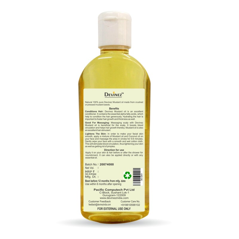 Devinez Mustard Oil, 110ml x 2-100% Pure, Natural, Undiluted, Therapeutic Grade Coldpressed Oil For Hair & Skin Care - Image 3