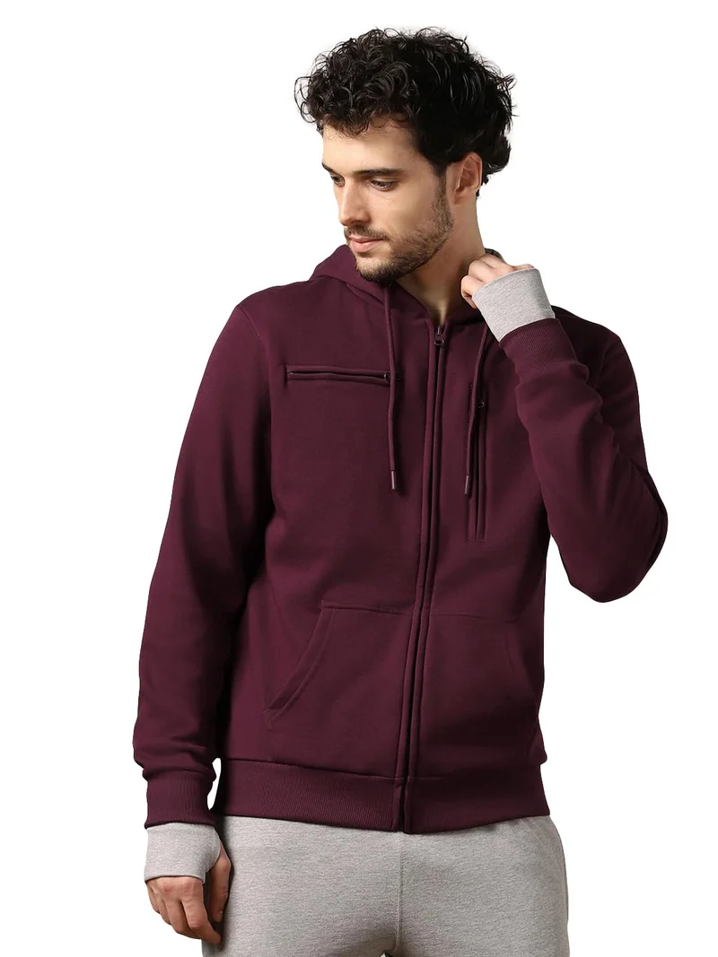 نوبيرو Maroon Hooded Sweatshirt for Men
