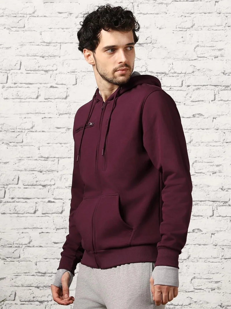 نوبيرو Maroon Hooded Sweatshirt for Men