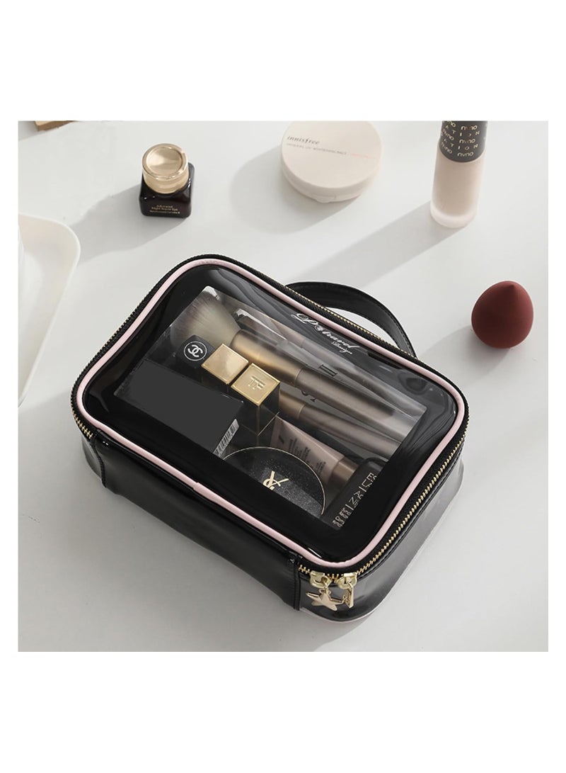 Excefore Travel Clear Makeup Cosmetic Bag, Leather Makeup Pouch, Multipurpose Travel Makeup Train Case Portable Cosmetic Organizer Bags Transparent Storage Bag Travel Must Haves - Image 2