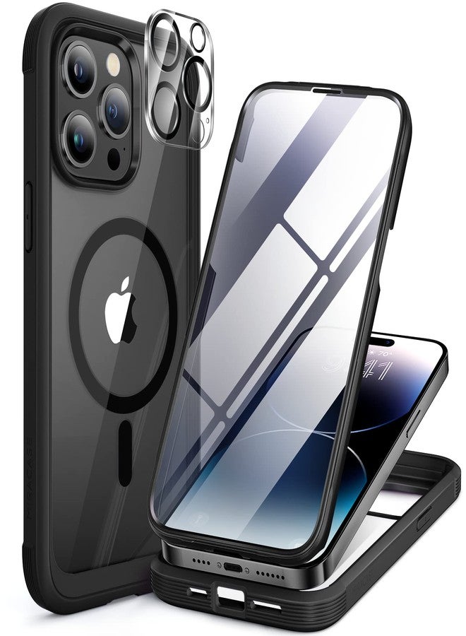 Miracase Compatible with iPhone 14 Pro Case [Compatible with MagSafe], 2022 Upgrade Full Body Rubber Bumper with 2 Camera Lens Protectors, Transparent Back, Black - Image 1