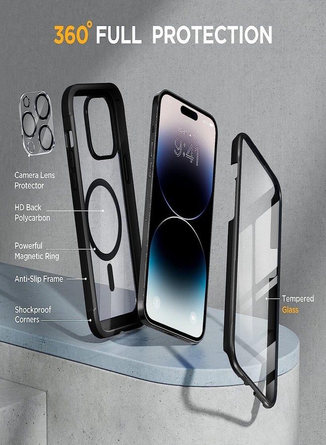 Miracase Compatible with iPhone 14 Pro Case [Compatible with MagSafe], 2022 Upgrade Full Body Rubber Bumper with 2 Camera Lens Protectors, Transparent Back, Black - Image 3