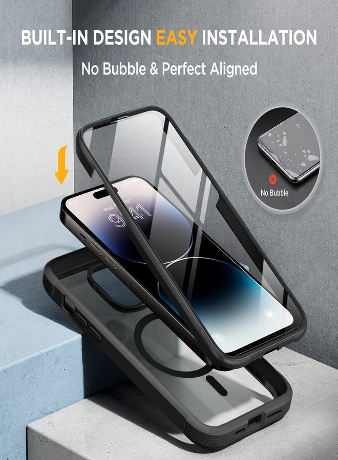 Miracase Compatible with iPhone 14 Pro Case [Compatible with MagSafe], 2022 Upgrade Full Body Rubber Bumper with 2 Camera Lens Protectors, Transparent Back, Black - Image 4
