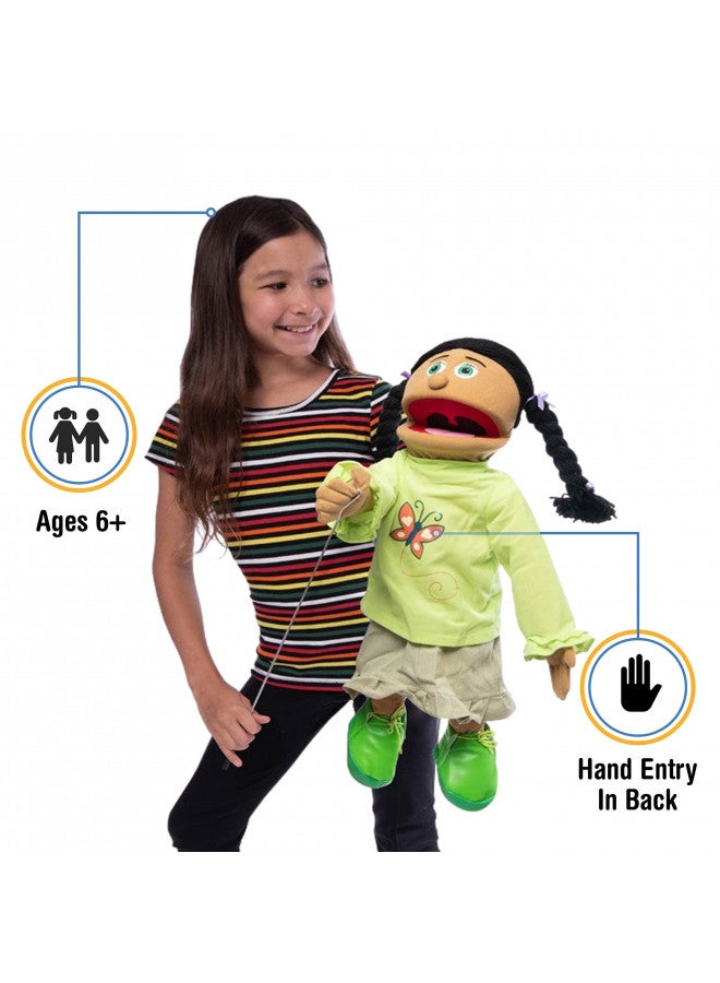 Silly Puppets دمية متكلم بأسلوب فنتريلوكويست، فتاة هيسبانية، كاملة الجسم، 25" - Image 2