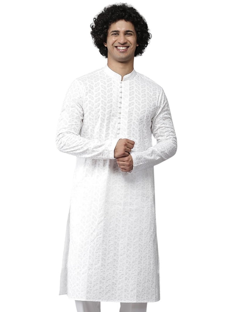 See Designs Men's Cotton Embroidered Regular Kurta (Sdkt1095_White_M, Regular Fit) - Image 1