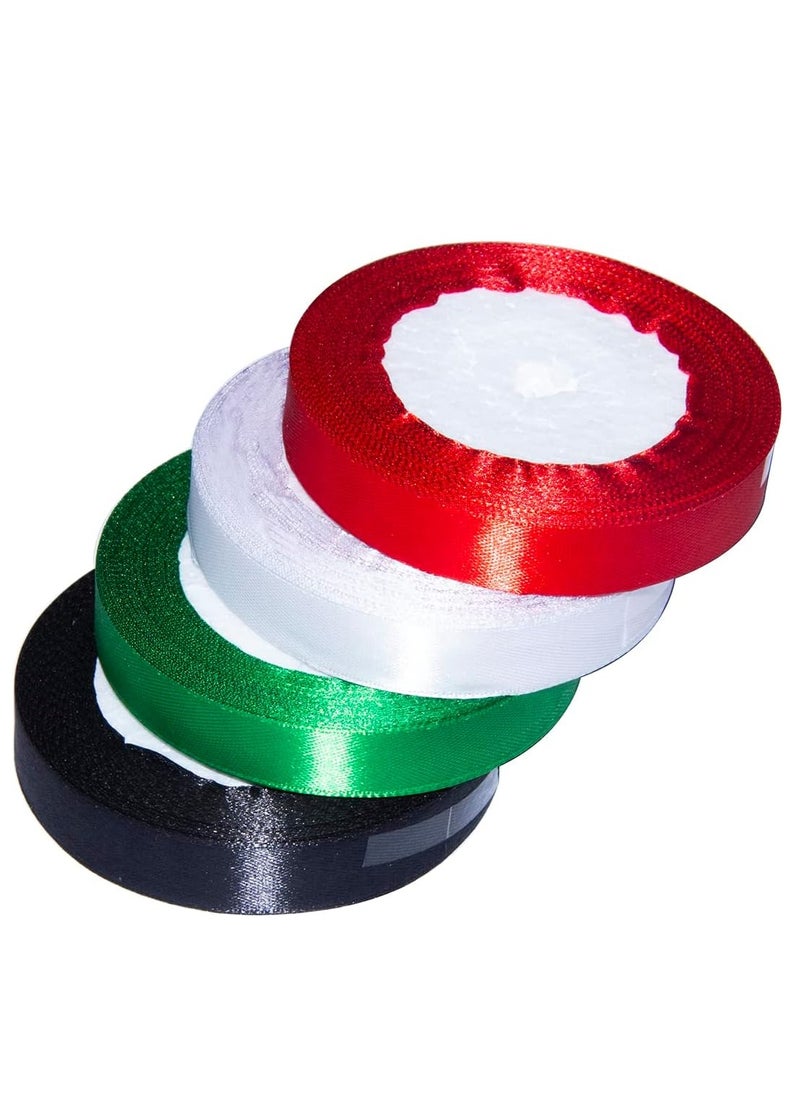 spa luxetique UAE Flag Colour Four Color Beautiful Solid Ribbon Roll For UAE National Day 15mm X 25 Yards 4 Pcs set  - Image 3