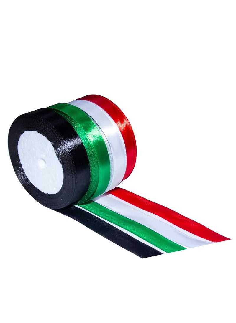 spa luxetique UAE Flag Colour Four Color Beautiful Solid Ribbon Roll For UAE National Day 15mm X 25 Yards 4 Pcs set  - Image 1