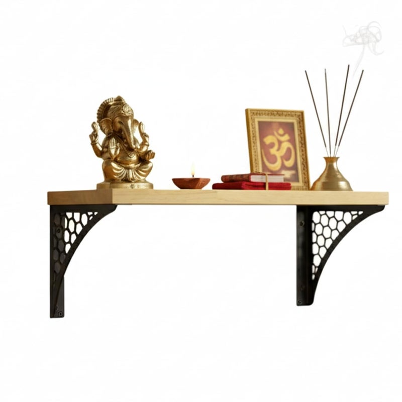 Spillbox Wooden Pooja Home Temple|White Metal Shelf |Wall Mountable|Easy Screw Assembly|Home Temple for Puja Room |Pooja Stand | Mandir-Hexagon (Small Black) - Image 5