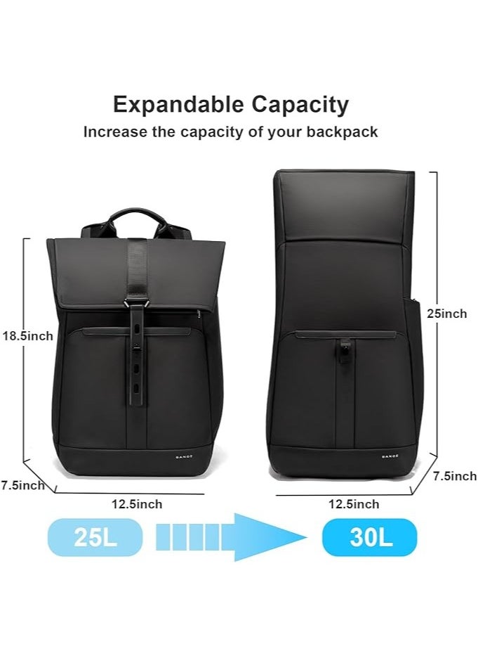 BANGE - Travel Backpack,Smart Business Backpacks, Mens Fashion Rolltop Backpack Fits for 15.6 Inch Laptop, Black, Medium, Style - Image 1