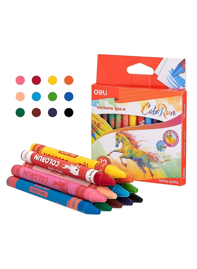 DELI WAX CRAYON 12 COLORS ASST. EC20800