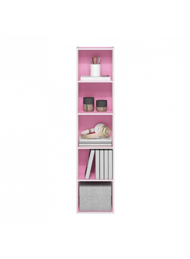 Furinno Luder Bookcase / Book / Storage, 5-Tier Cube, Pink/White - Image 4