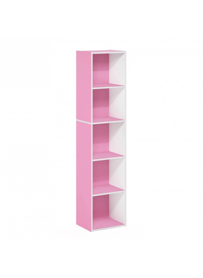 Furinno Luder Bookcase / Book / Storage, 5-Tier Cube, Pink/White - Image 1