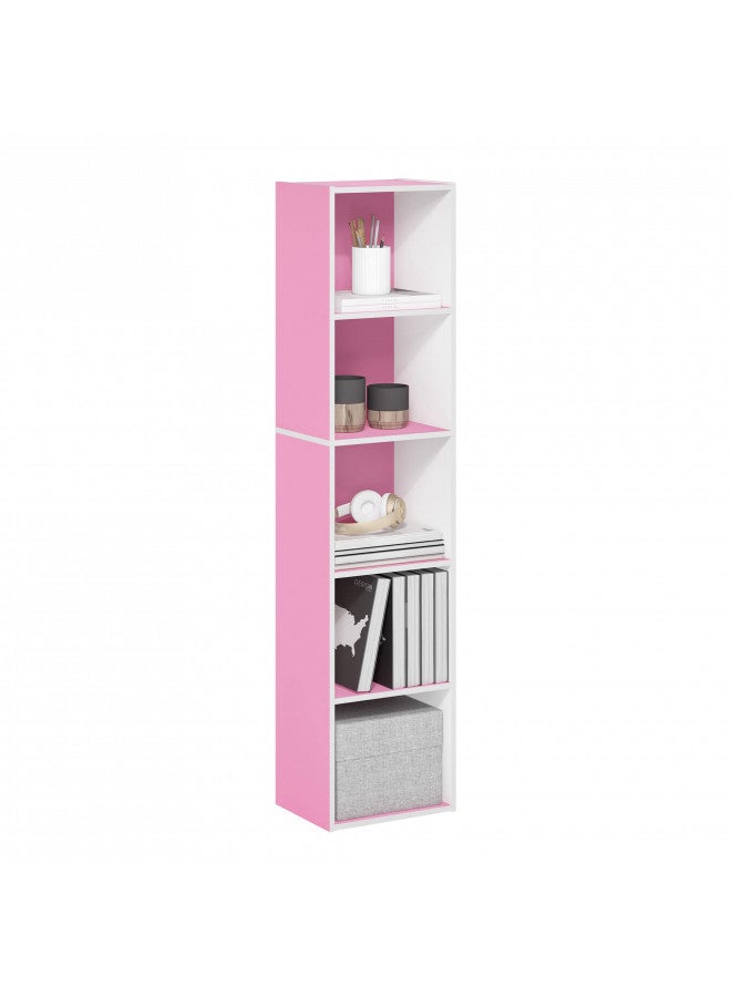 Furinno Luder Bookcase / Book / Storage, 5-Tier Cube, Pink/White - Image 3