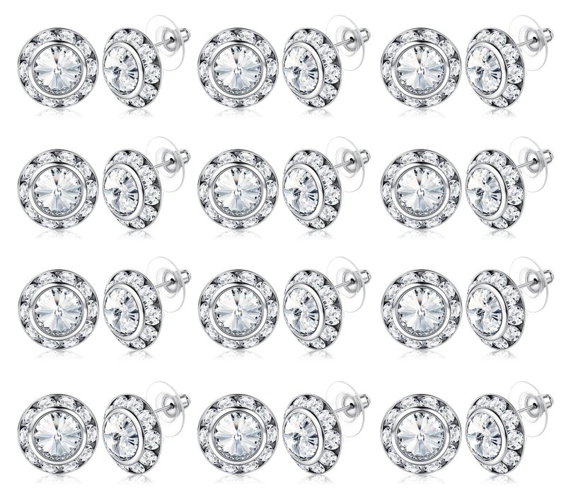 BESTEEL Rhinestone Earrings Round Shaped Acrylic Stone Inside Crystal Halo Stud Earrings for Dance Competitions Stage Opera Performance Wedding Party Earrings Jewelry 15mmï¼ˆwhite 12Pairs) - Image 1