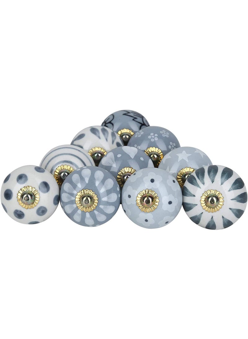 THE HIMALAYA CRAFT THE HIMALAYA CRAFT Drawer Knobs and Pulls Vintage Assorted Blue Pottery Ceramic Door Handle for Kitchen Cabinets Home Interior Dcor Hardware Grey Pack of 15 Knobs  - Image 2