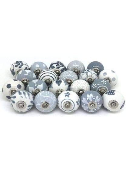 THE HIMALAYA CRAFT THE HIMALAYA CRAFT Drawer Knobs and Pulls Vintage Assorted Blue Pottery Ceramic Door Handle for Kitchen Cabinets Home Interior Dcor Hardware Grey Pack of 15 Knobs  - Image 1