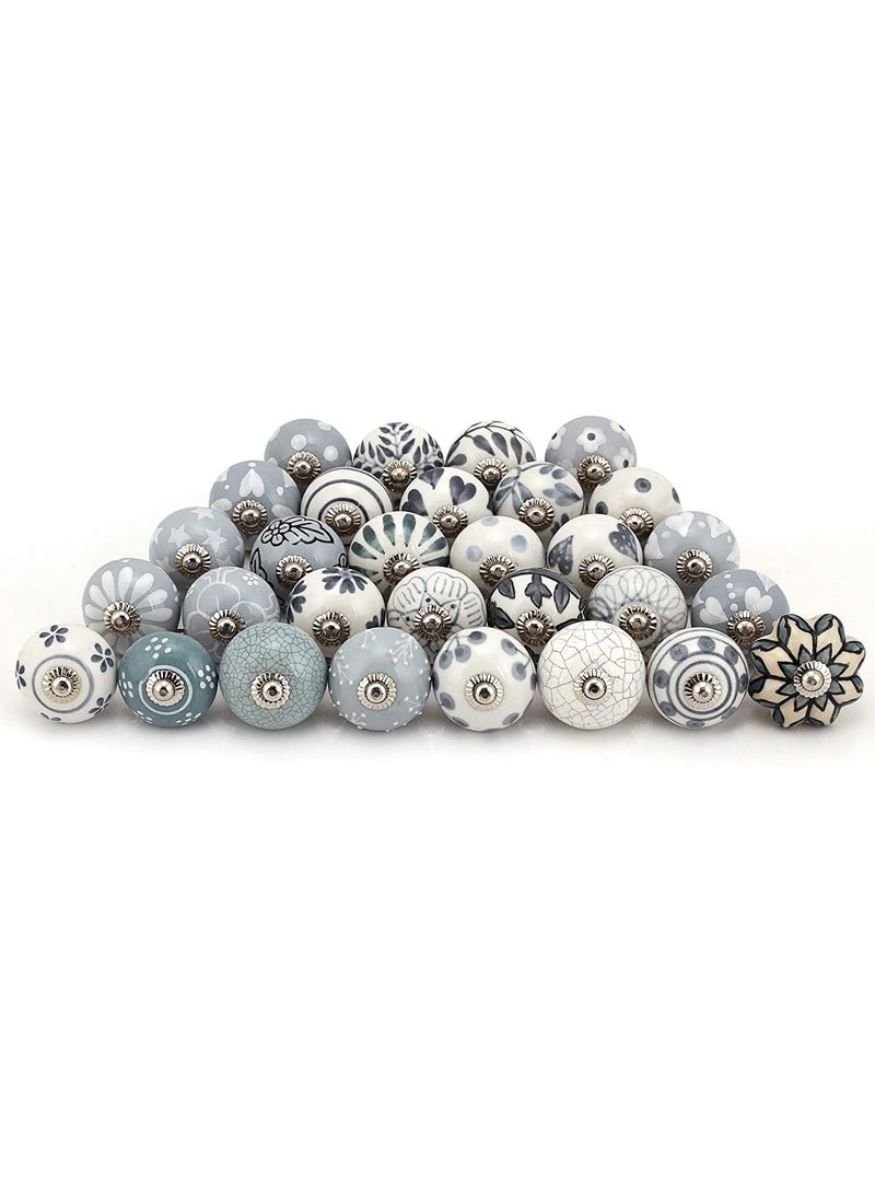 THE HIMALAYA CRAFT THE HIMALAYA CRAFT Drawer Knobs and Pulls Vintage Assorted Blue Pottery Ceramic Door Handle for Kitchen Cabinets Home Interior Dcor Hardware Grey Pack of 15 Knobs  - Image 3