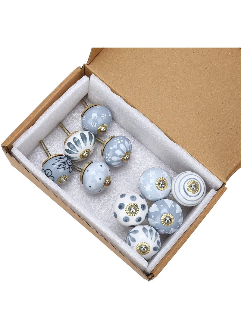 THE HIMALAYA CRAFT THE HIMALAYA CRAFT Drawer Knobs and Pulls Vintage Assorted Blue Pottery Ceramic Door Handle for Kitchen Cabinets Home Interior Dcor Hardware Grey Pack of 15 Knobs  - Image 4