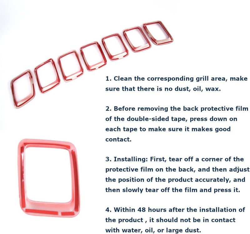 Acdeyaca Front Grille Grill Inserts Trim Frame Accessories for Jeep Compass 2017-2021 - Glossy Red - Image 4