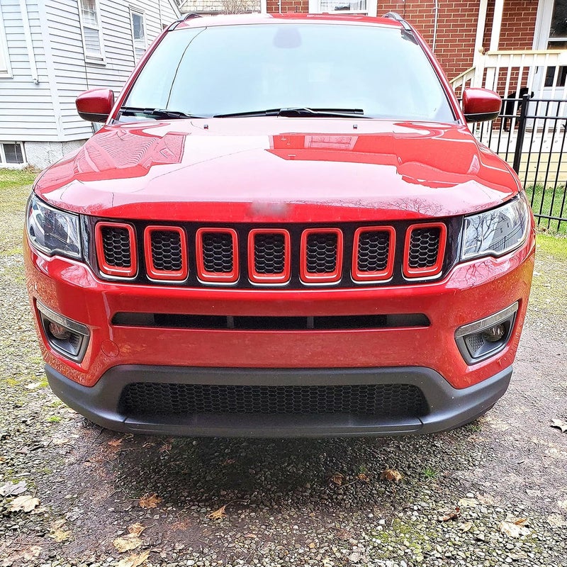 Acdeyaca Front Grille Grill Inserts Trim Frame Accessories for Jeep Compass 2017-2021 - Glossy Red - Image 5