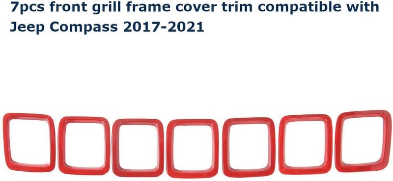 Acdeyaca Front Grille Grill Inserts Trim Frame Accessories for Jeep Compass 2017-2021 - Glossy Red - Image 2
