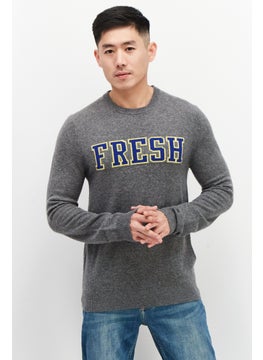 Celio Men Crew Neck Long Sleeve Embroidered Sweatshirts, Grey Combo  - Image 1