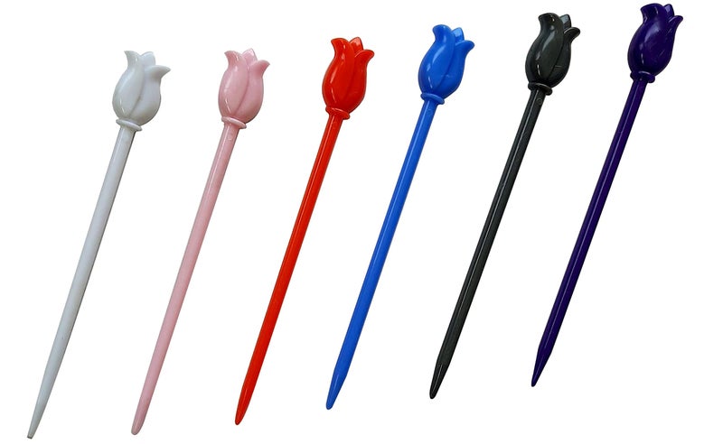 SK Craft Multicolour Flower Hair Juda Stick for Women - Set of 6, Juda Stick, Juda Pin, Bun Stick - Image 1