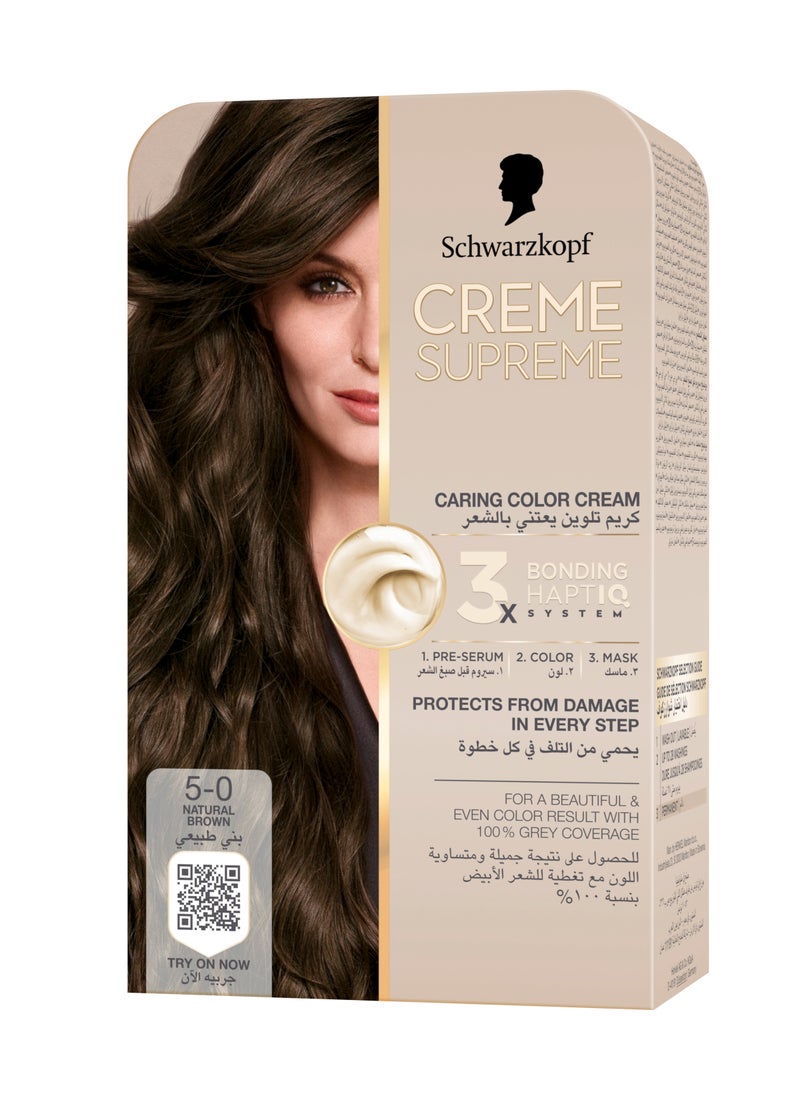 Schwarzkopf Creme Supreme Full Kit Permanent Hair Coloration 5-0 Natural Brown - Image 1
