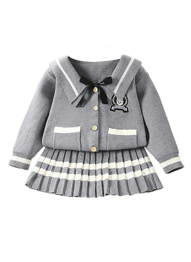 LITTLE SURPRISE BOX Grey Crest 2 pcsSkirt and Top Winterwear for Girls.-3-4Y