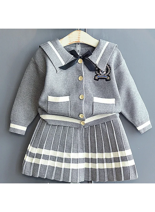 LITTLE SURPRISE BOX Grey Crest 2 pcsSkirt and Top Winterwear for Girls.-3-4Y