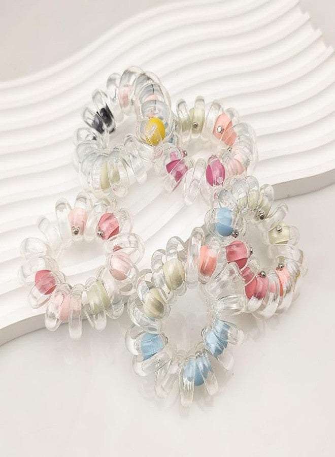 DORMITORRY Pearl Transparent Telephone Line Hair Bands, Fashionable Beaded Rubber Band Ponytail Hair Rope Leather Cover Hair Rope For Women, Elastic Ponytail Bracelet, 2 Pcs - Multi Design. - Image 5