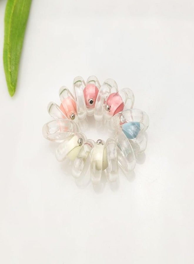 DORMITORRY Pearl Transparent Telephone Line Hair Bands, Fashionable Beaded Rubber Band Ponytail Hair Rope Leather Cover Hair Rope For Women, Elastic Ponytail Bracelet, 2 Pcs - Multi Design. - Image 1