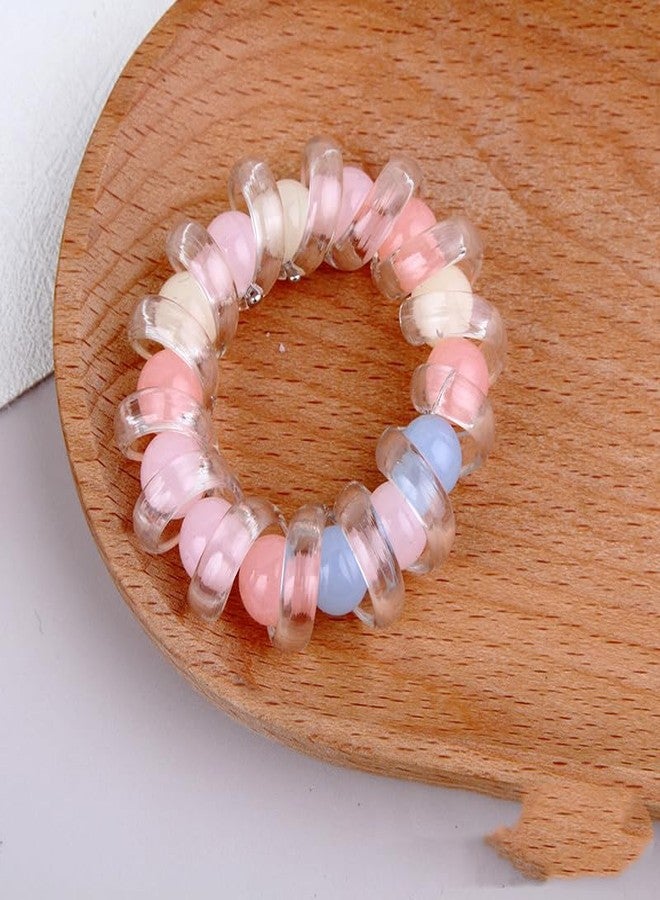 DORMITORRY Pearl Transparent Telephone Line Hair Bands, Fashionable Beaded Rubber Band Ponytail Hair Rope Leather Cover Hair Rope For Women, Elastic Ponytail Bracelet, 2 Pcs - Multi Design. - Image 3