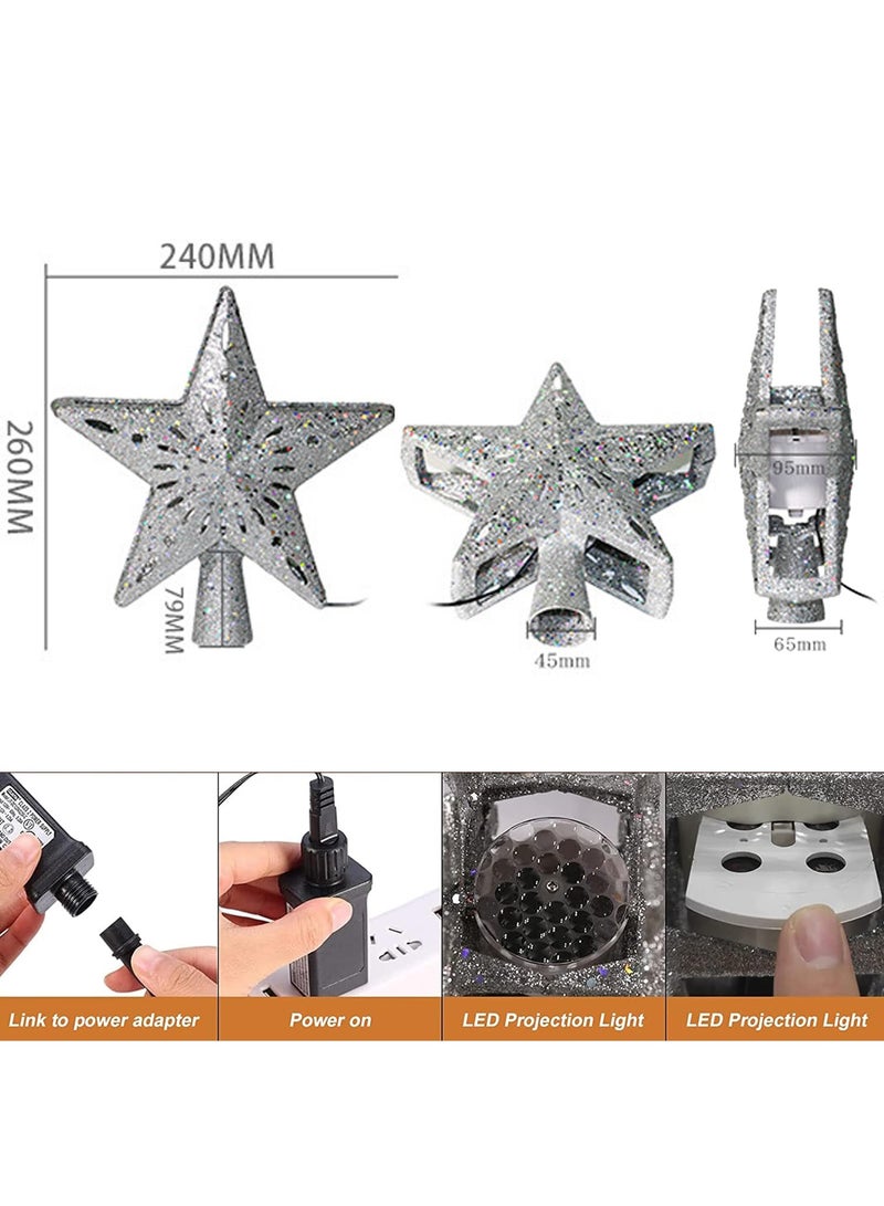 LED Projection Lamp 3D Rotating Snowflake Projection Lamp Five-Pointed Star Tree Decorative Pendant Projection Lamp Christmas (Silver Star) - Image 2