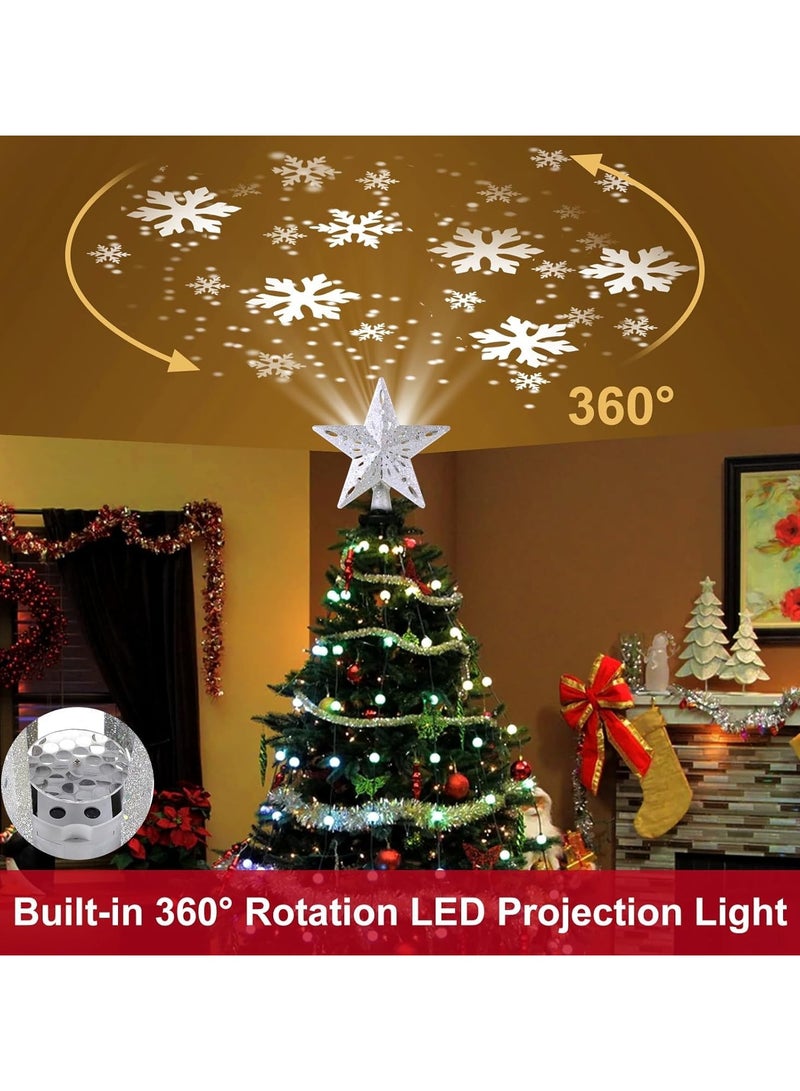 LED Projection Lamp 3D Rotating Snowflake Projection Lamp Five-Pointed Star Tree Decorative Pendant Projection Lamp Christmas (Silver Star) - Image 3