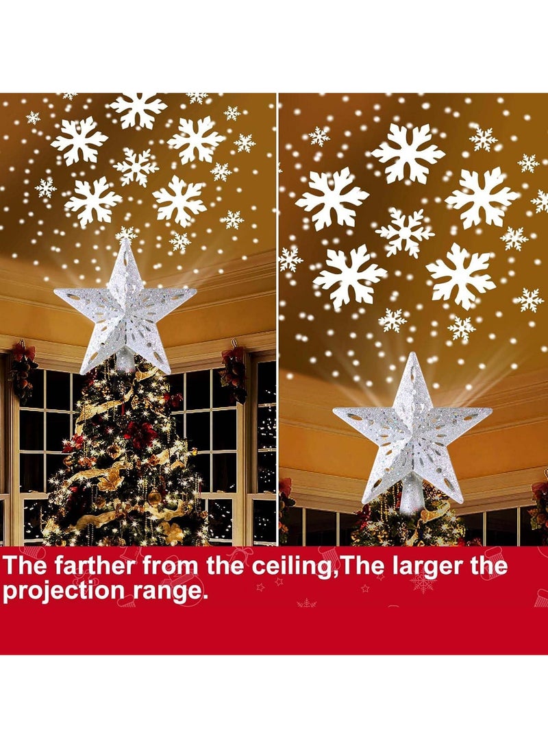 LED Projection Lamp 3D Rotating Snowflake Projection Lamp Five-Pointed Star Tree Decorative Pendant Projection Lamp Christmas (Silver Star) - Image 5
