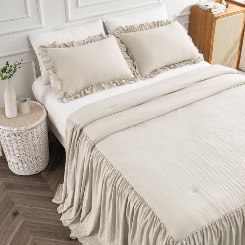 Bonlino Home Bedding Bedspread Set Quilt - Farmhouse Bedspread Summer Coverlet Bed Spreads, Lightweight Quilt Chic Vintage Bedding Ruffle Skirt Bedroom Rustic with 2 Pillow Shams (King, Wheat Yellow) - Image 4