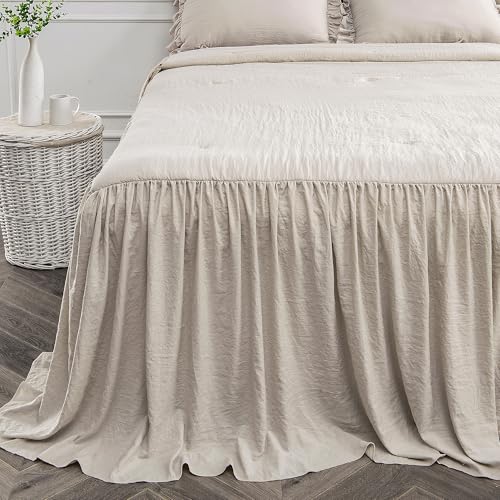 Bonlino Home Bedding Bedspread Set Quilt - Farmhouse Bedspread Summer Coverlet Bed Spreads, Lightweight Quilt Chic Vintage Bedding Ruffle Skirt Bedroom Rustic with 2 Pillow Shams (King, Wheat Yellow) - Image 5
