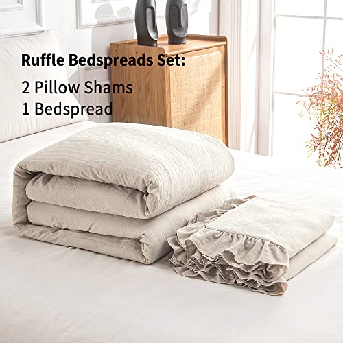 Bonlino Home Bedding Bedspread Set Quilt - Farmhouse Bedspread Summer Coverlet Bed Spreads, Lightweight Quilt Chic Vintage Bedding Ruffle Skirt Bedroom Rustic with 2 Pillow Shams (King, Wheat Yellow) - Image 2