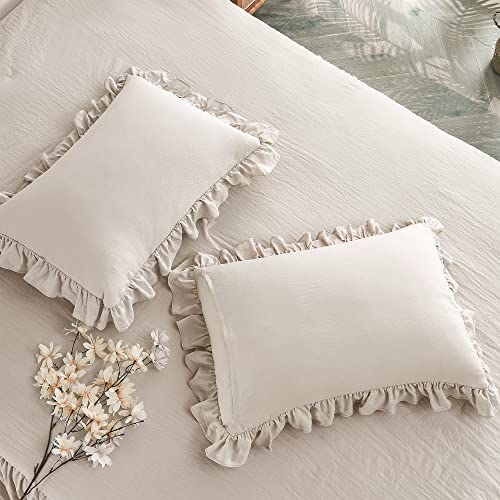 Bonlino Home Bedding Bedspread Set Quilt - Farmhouse Bedspread Summer Coverlet Bed Spreads, Lightweight Quilt Chic Vintage Bedding Ruffle Skirt Bedroom Rustic with 2 Pillow Shams (King, Wheat Yellow) - Image 3